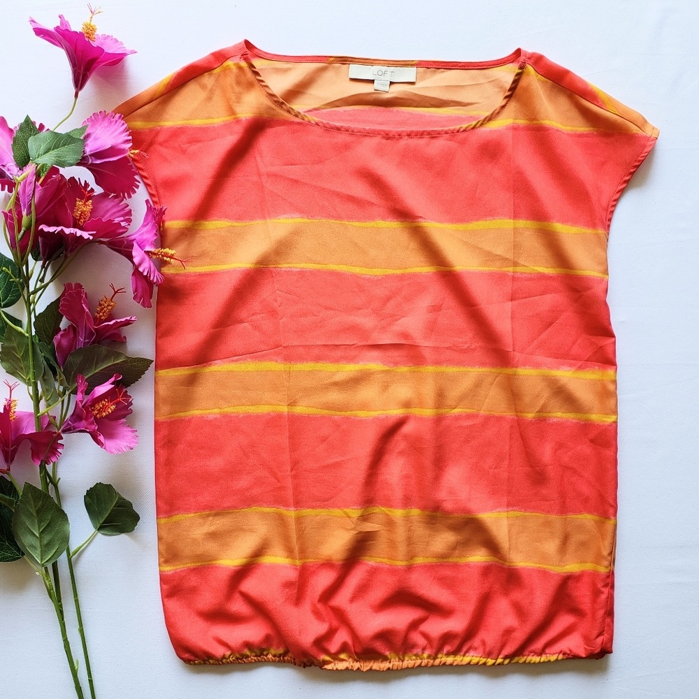 LOFT Sunrise Stripped Banded Waist Blouse